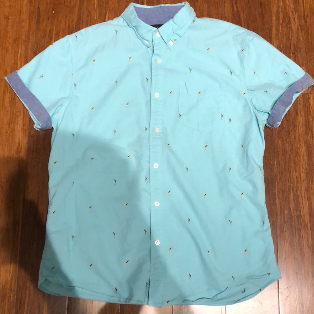 Jachs New York Aqua Short Sleeve Button Up luau girl print SZ L